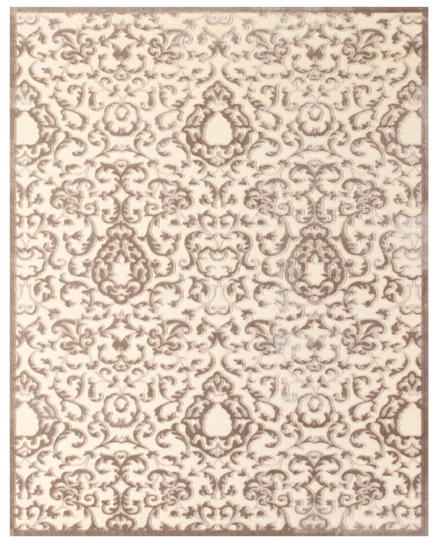5' X 8' Taupe and Tan Floral Power Loom Area Rug