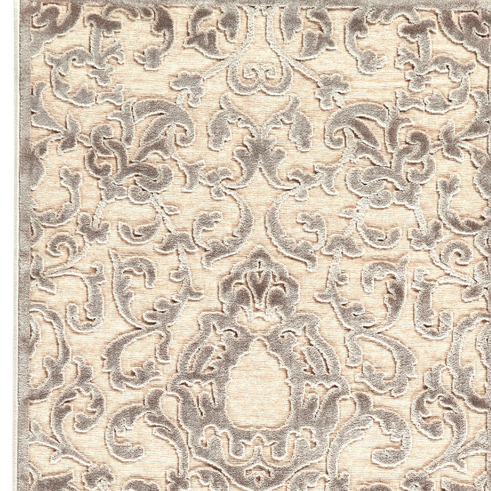 5' X 8' Taupe and Tan Floral Power Loom Area Rug