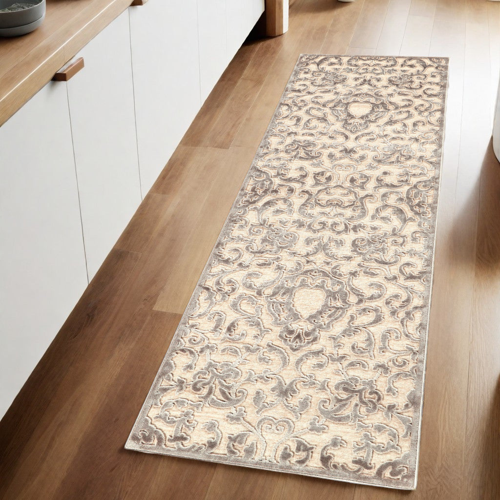 5' X 8' Taupe and Tan Floral Power Loom Area Rug