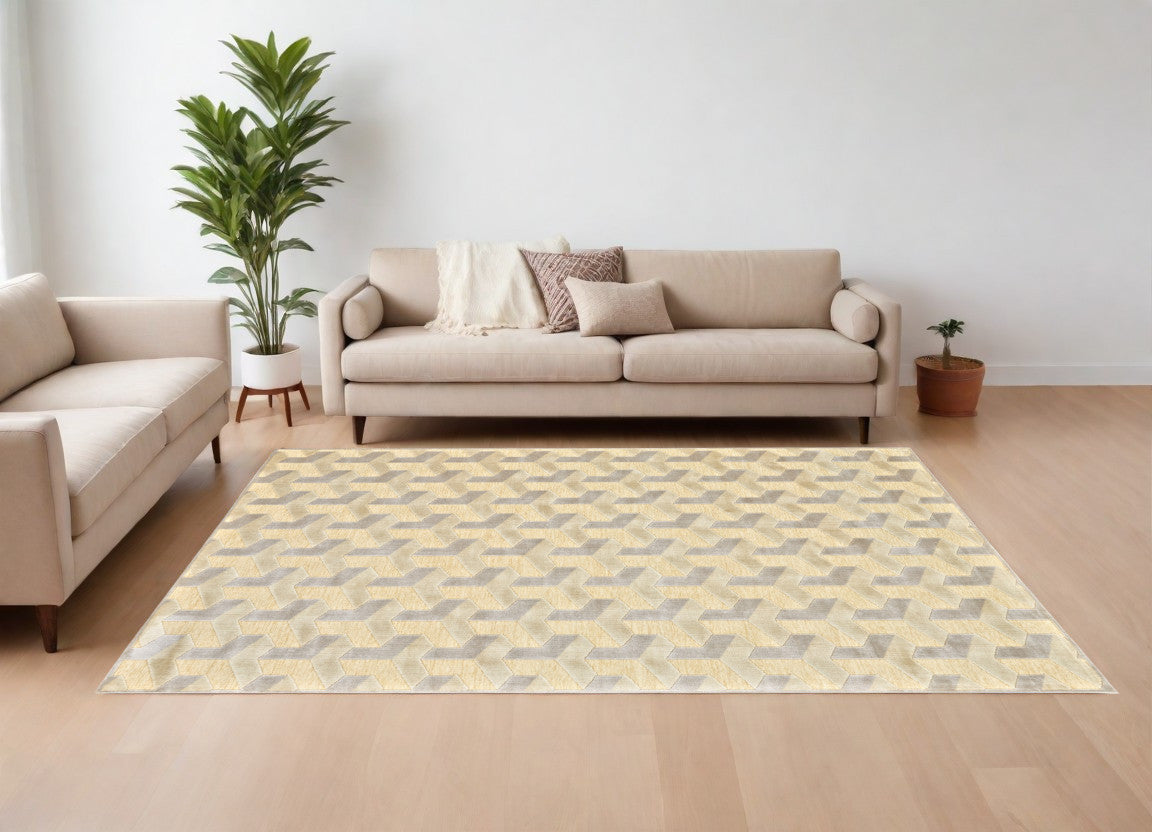 8' X 11' Tan and Gray Geometric Power Loom Area Rug