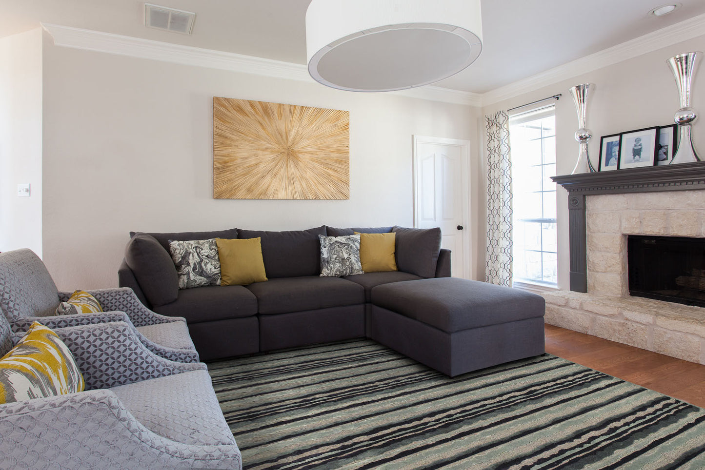 8' X 11' Taupe and Gray Striped Power Loom Area Rug