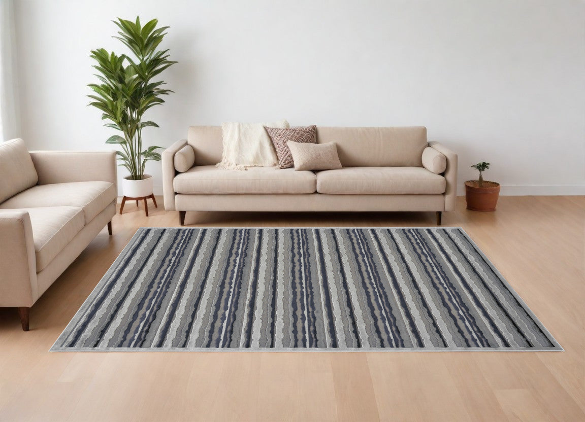 8' X 11' Taupe and Gray Striped Power Loom Area Rug
