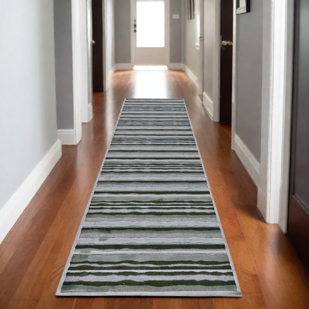 8' X 11' Taupe and Gray Striped Power Loom Area Rug