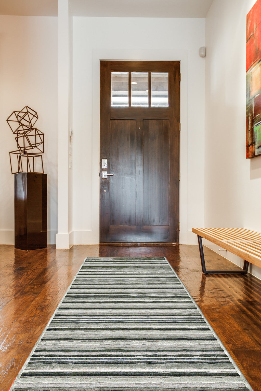8' X 11' Taupe and Gray Striped Power Loom Area Rug
