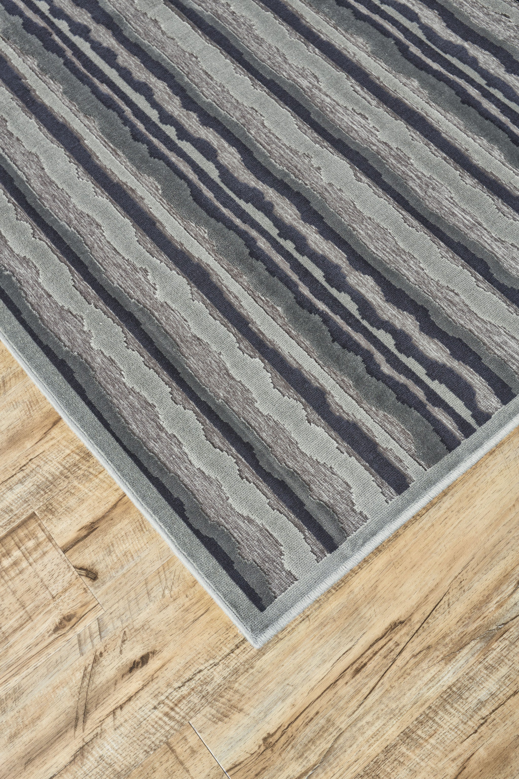 8' X 11' Taupe and Gray Striped Power Loom Area Rug