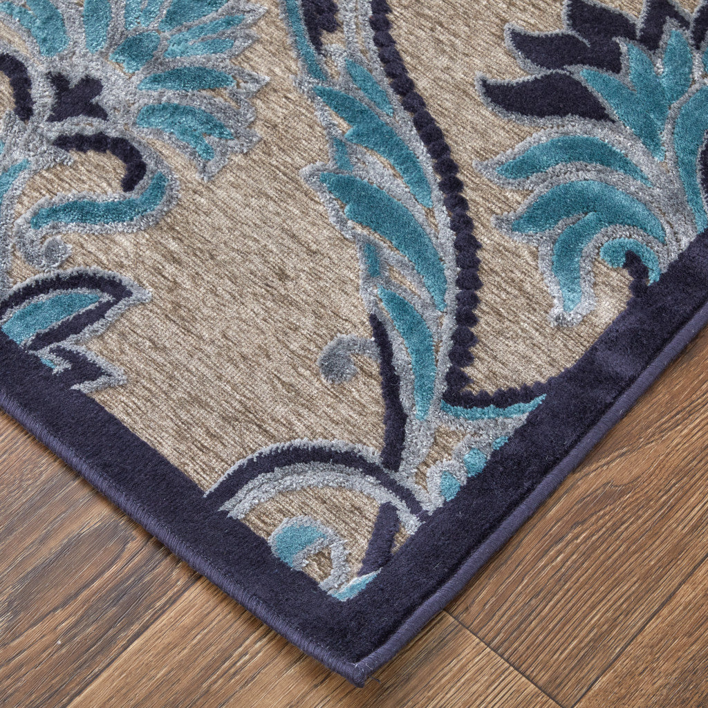 8' X 11' Tan Green and Taupe Floral Power Loom Area Rug