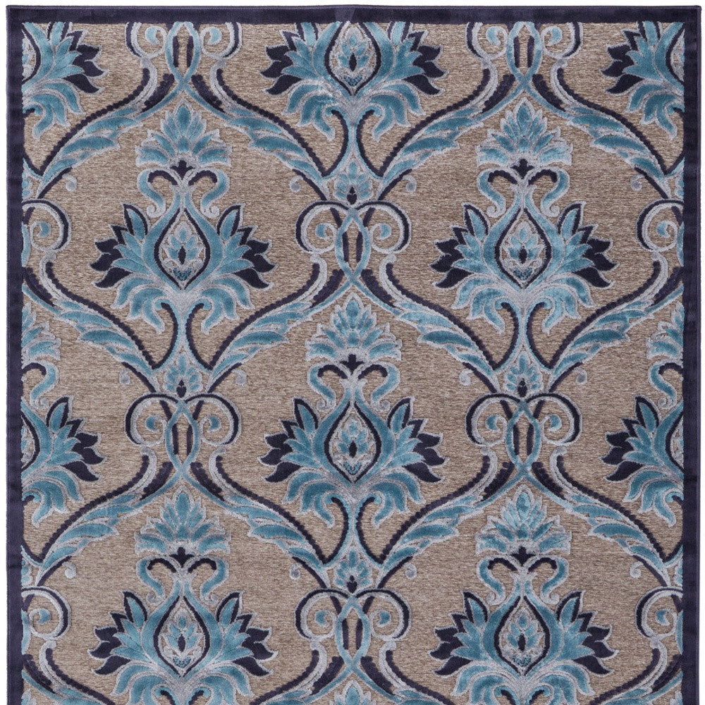 8' X 11' Tan Green and Taupe Floral Power Loom Area Rug