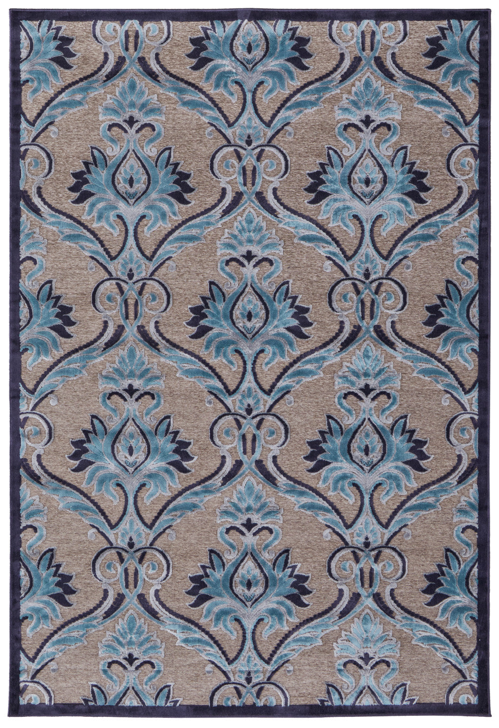 8' X 11' Tan Green and Taupe Floral Power Loom Area Rug