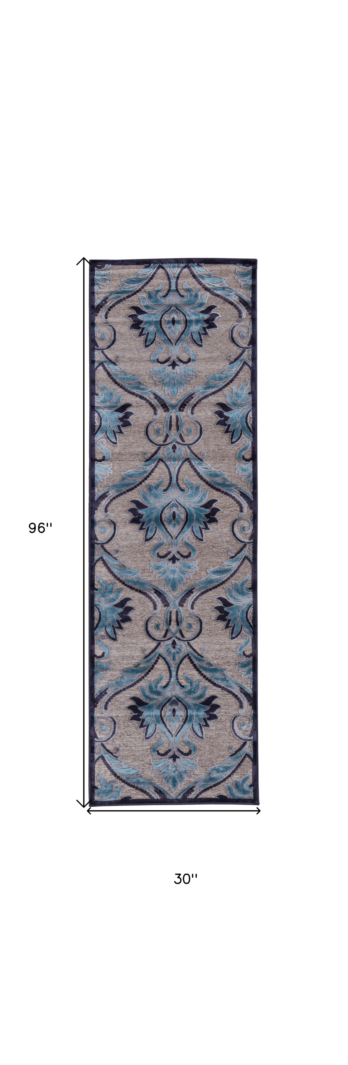 8' X 11' Tan Green and Taupe Floral Power Loom Area Rug