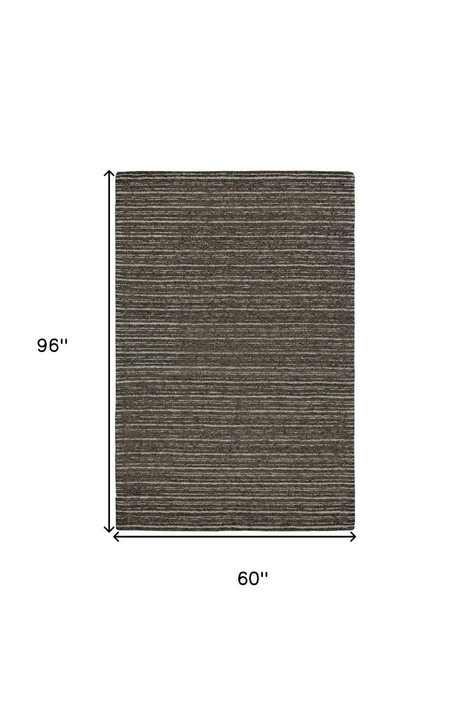5' X 8' Brown and Ivory Wool Striped Hand Tufted Area Rug