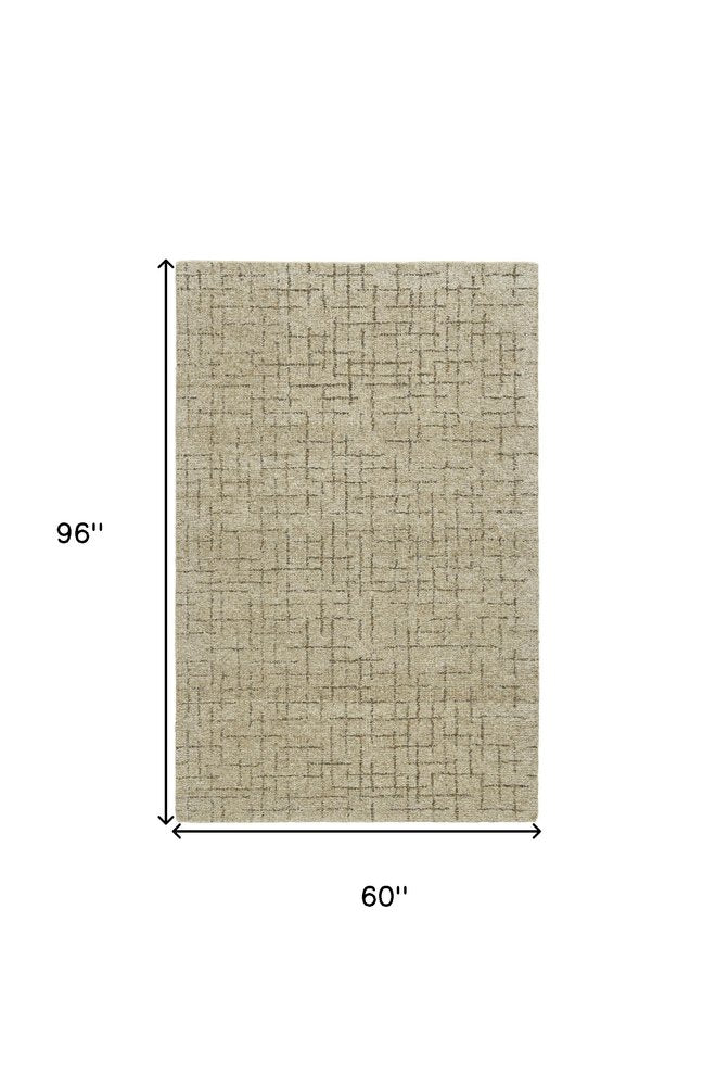 5' X 8' Tan and Gray Wool Geometric Hand Tufted Area Rug