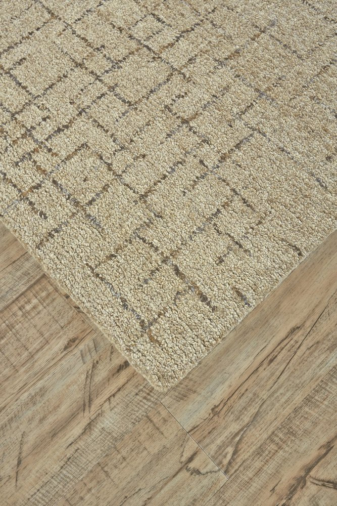 5' X 8' Tan and Gray Wool Geometric Hand Tufted Area Rug
