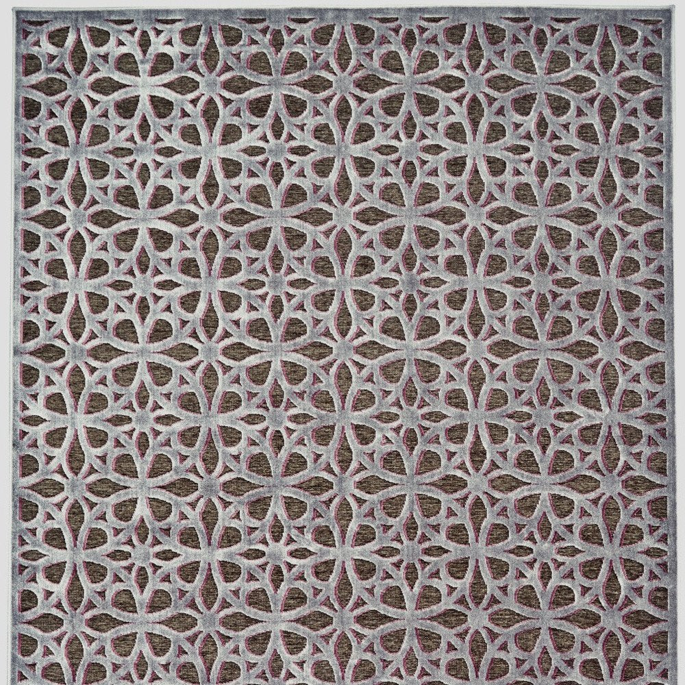 10' X 13' Purple Brown and Gray Geometric Power Loom Area Rug