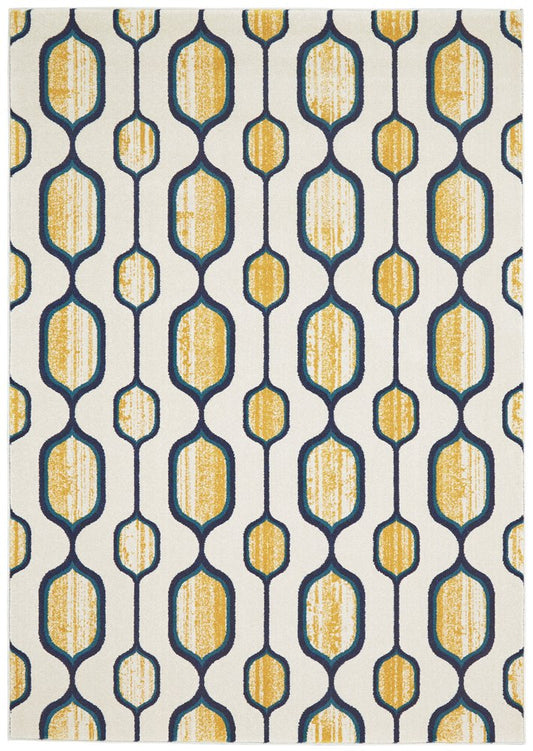 10' X 13' Ivory Blue and Yellow Geometric Power Loom Area Rug