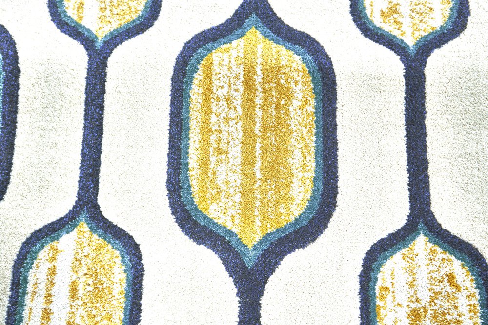 10' X 13' Ivory Blue and Yellow Geometric Power Loom Area Rug