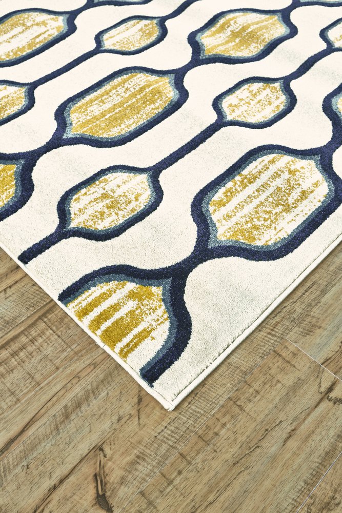 10' X 13' Ivory Blue and Yellow Geometric Power Loom Area Rug