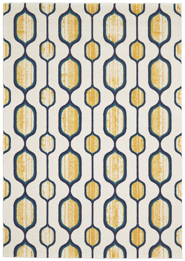 10' X 13' Ivory Blue and Yellow Geometric Power Loom Area Rug