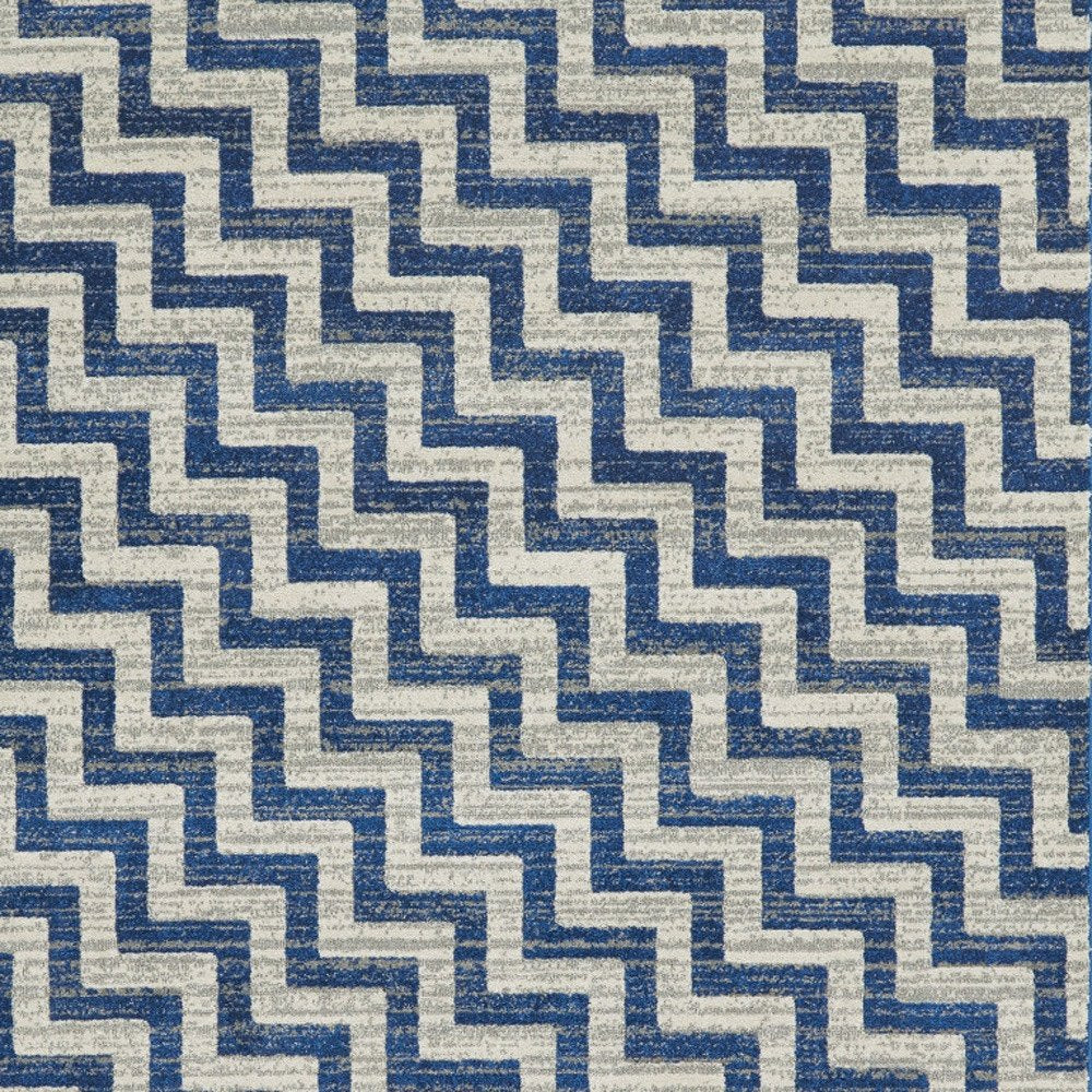 10' X 13' Blue and Gray Chevron Power Loom Area Rug