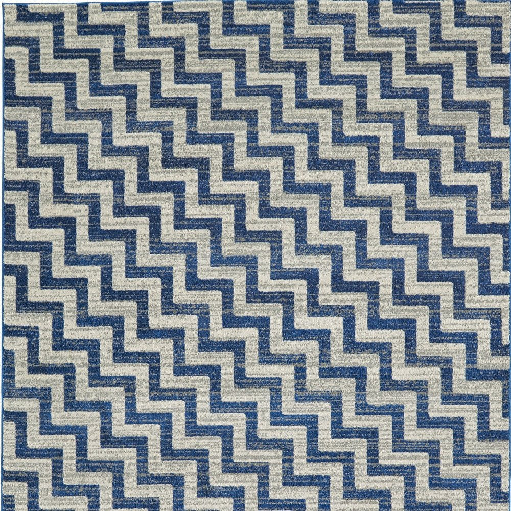 10' X 13' Blue and Gray Chevron Power Loom Area Rug