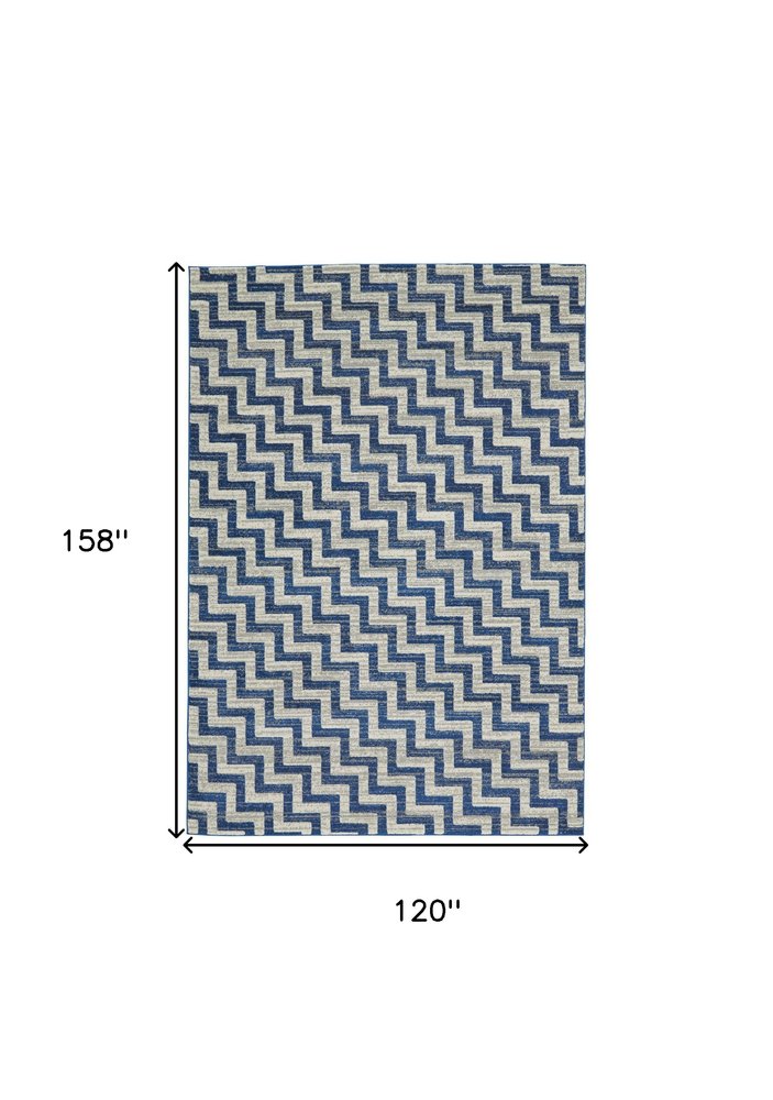 10' X 13' Blue and Gray Chevron Power Loom Area Rug