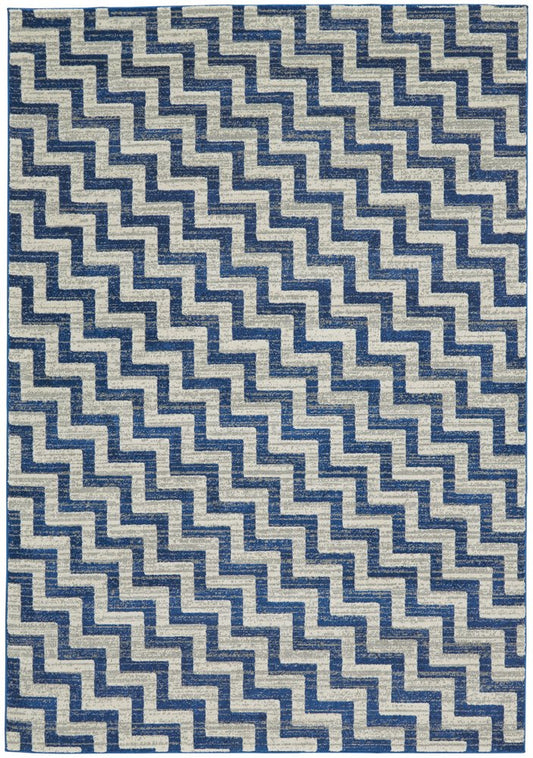 10' X 13' Blue and Gray Chevron Power Loom Area Rug