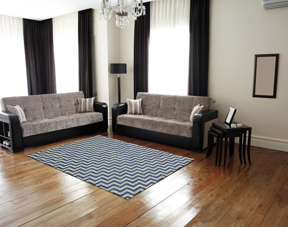 10' X 13' Blue and Gray Chevron Power Loom Area Rug