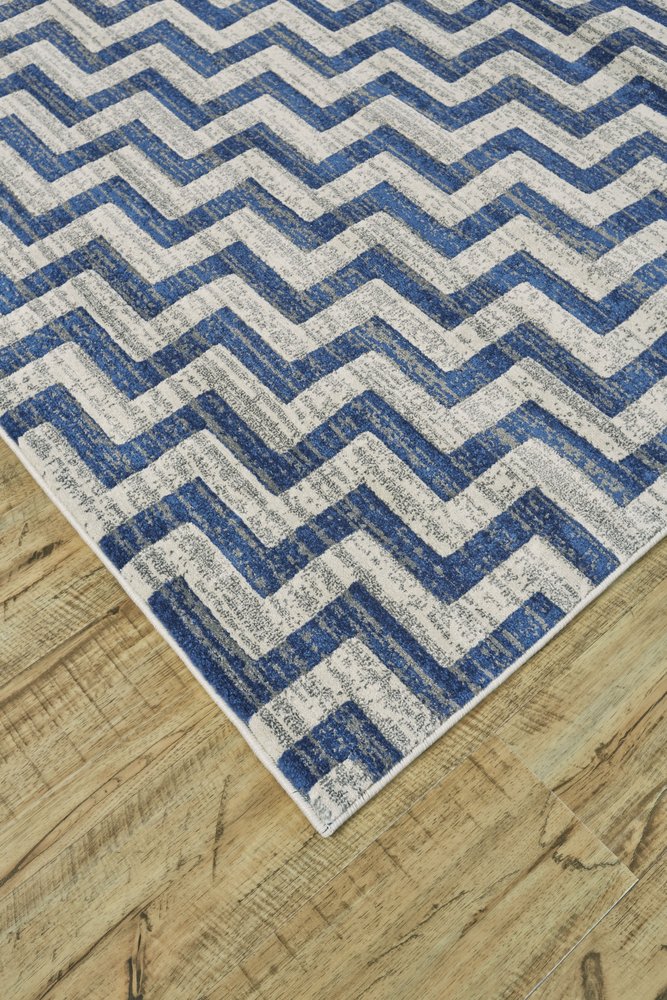 10' X 13' Blue and Gray Chevron Power Loom Area Rug
