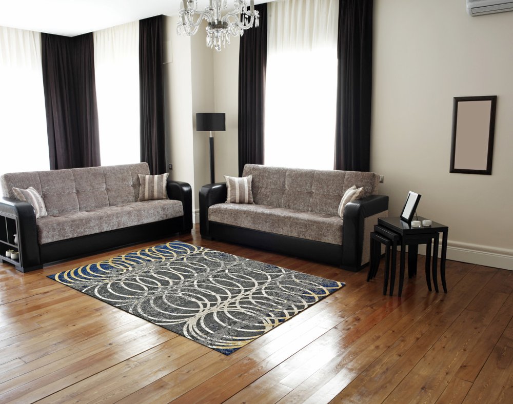 10' X 13' Gray Ivory and Blue Geometric Power Loom Worn Faded Area Rug