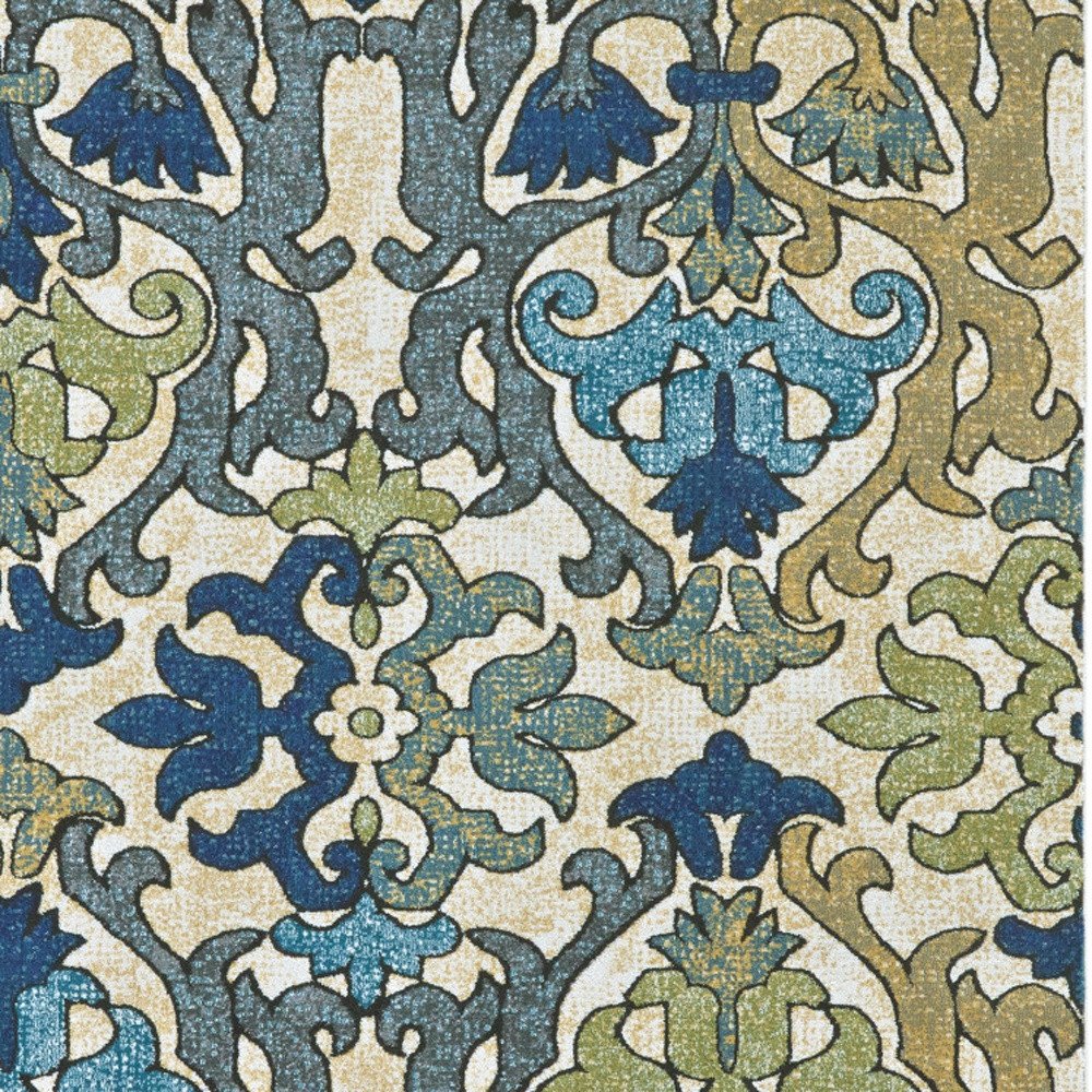 7' X 10' Green Gray and Tan Floral Power Loom Area Rug