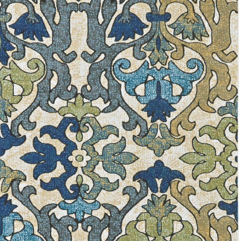 7' X 10' Green Gray and Tan Floral Power Loom Area Rug