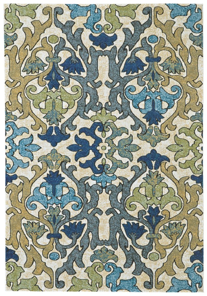 7' X 10' Green Gray and Tan Floral Power Loom Area Rug