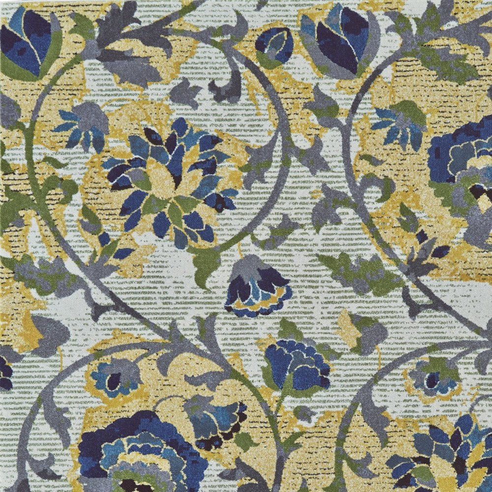 10' X 13' Gold Green and Ivory Floral Power Loom Area Rug