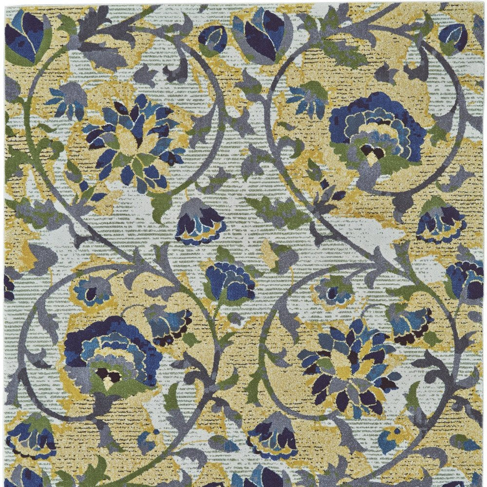 10' X 13' Gold Green and Ivory Floral Power Loom Area Rug