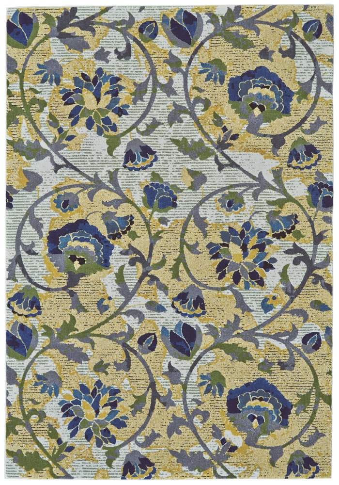 10' X 13' Gold Green and Ivory Floral Power Loom Area Rug
