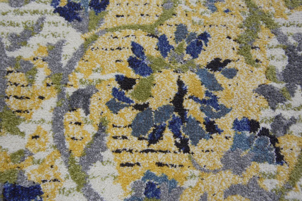 10' X 13' Gold Green and Ivory Floral Power Loom Area Rug