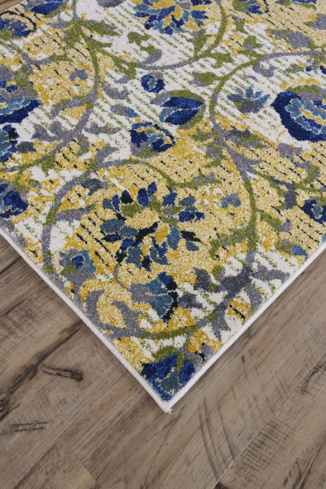 10' X 13' Gold Green and Ivory Floral Power Loom Area Rug