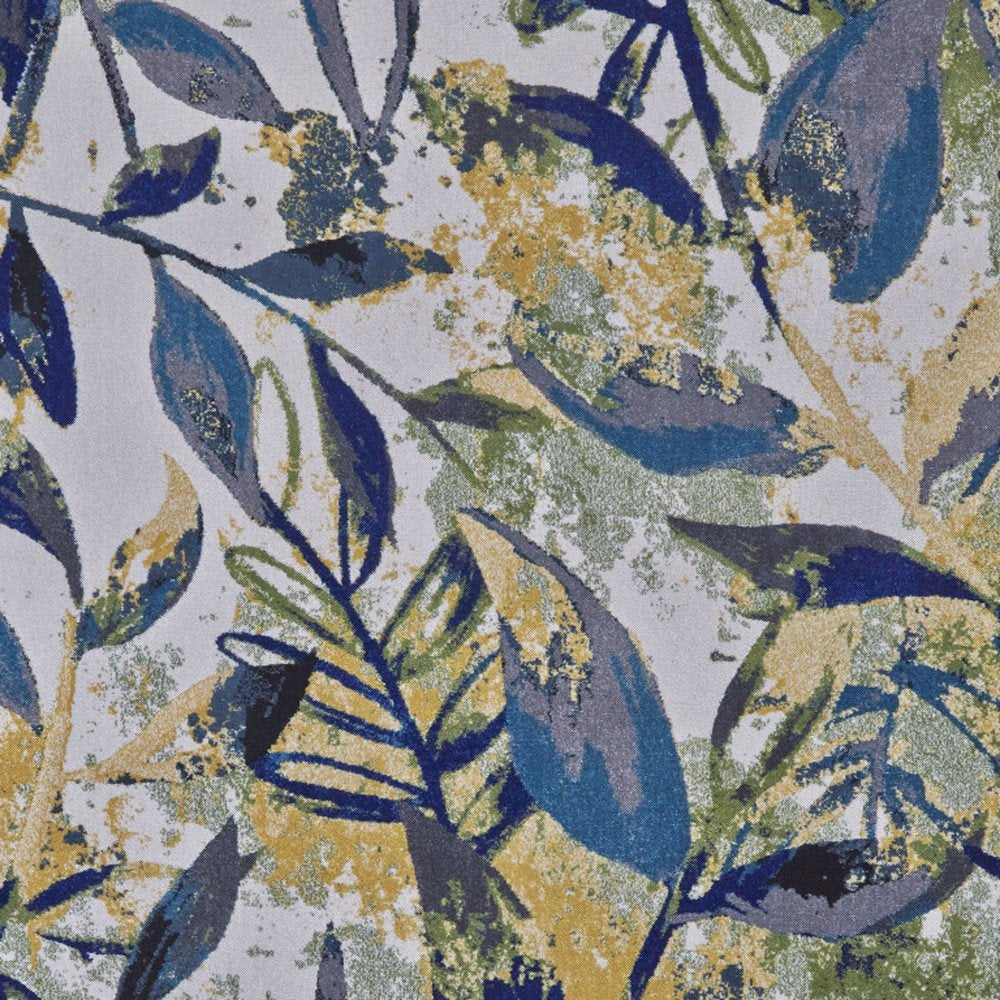 10' X 13' Green Blue and Ivory Floral Power Loom Worn Faded Area Rug