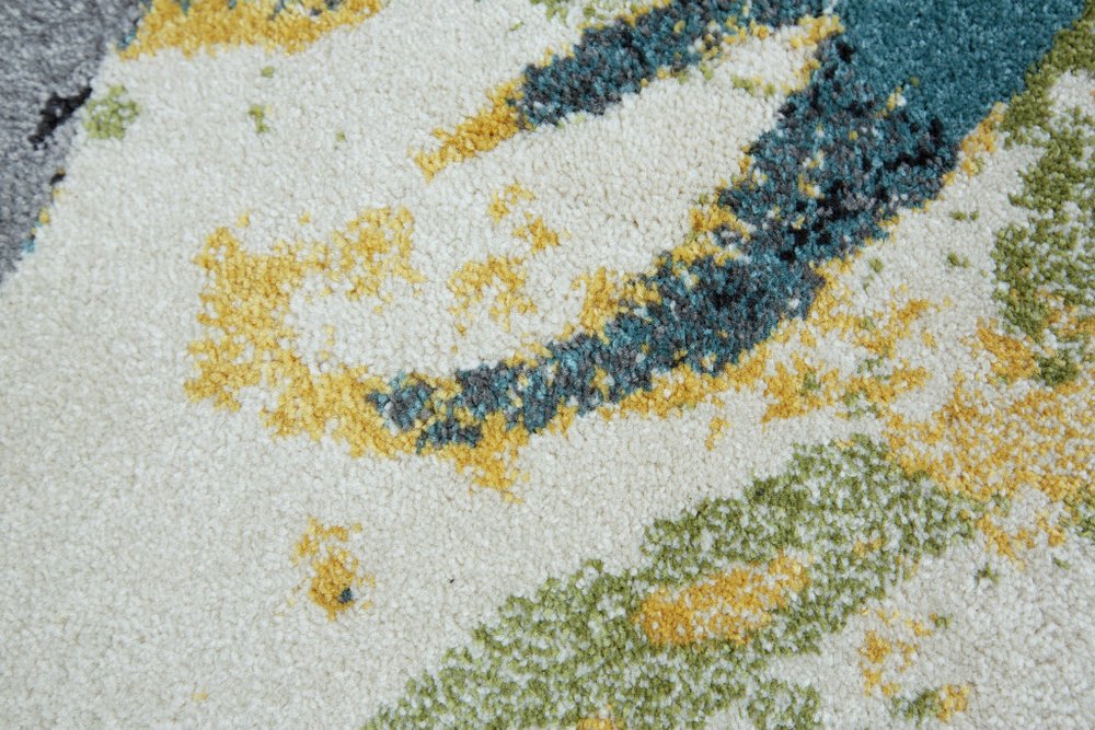 10' X 13' Green Blue and Ivory Floral Power Loom Worn Faded Area Rug