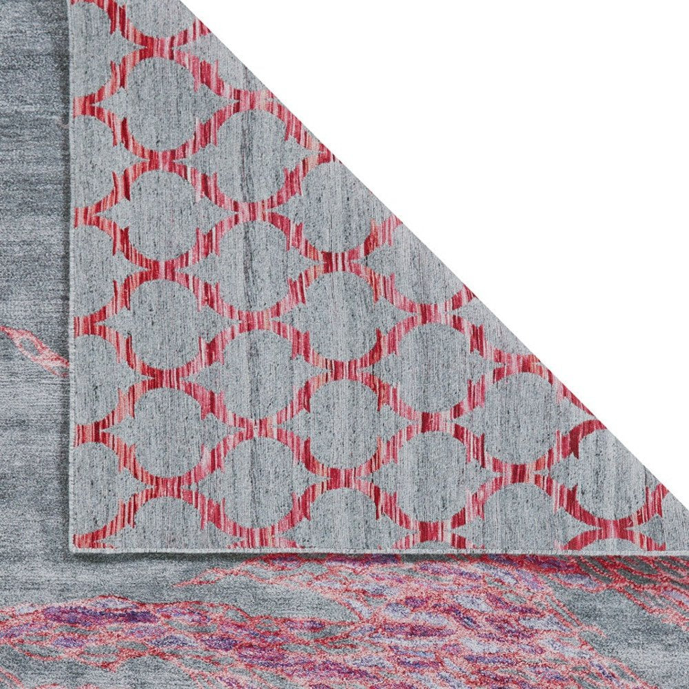 5' X 8' Red and Gray Abstract Hand Tufted Area Rug