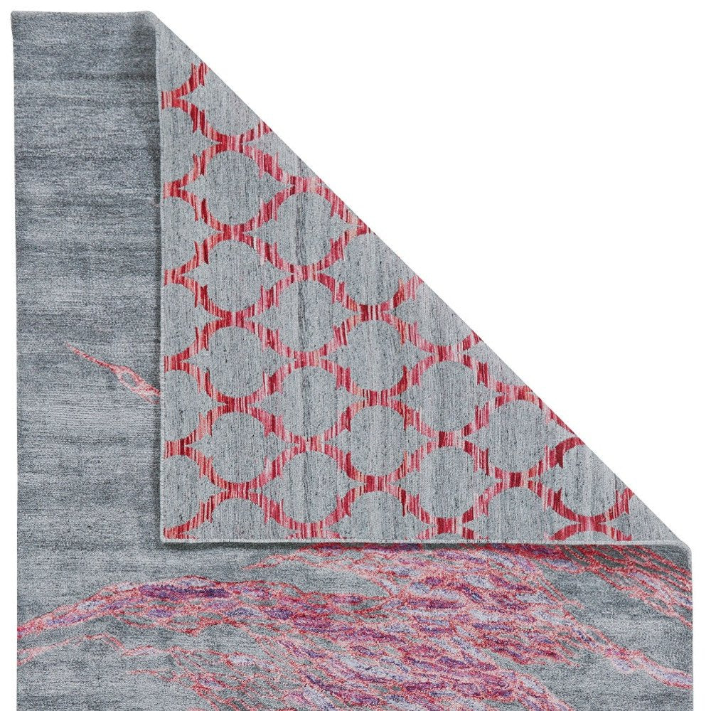 5' X 8' Red and Gray Abstract Hand Tufted Area Rug