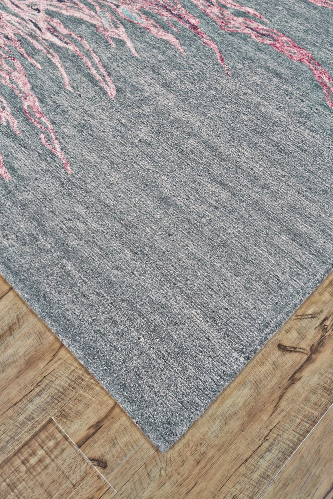 5' X 8' Red and Gray Abstract Hand Tufted Area Rug