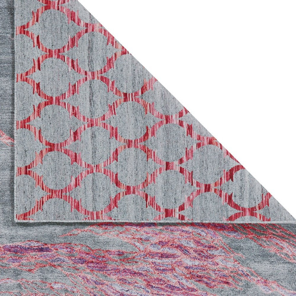 5' X 8' Red and Gray Abstract Hand Tufted Area Rug