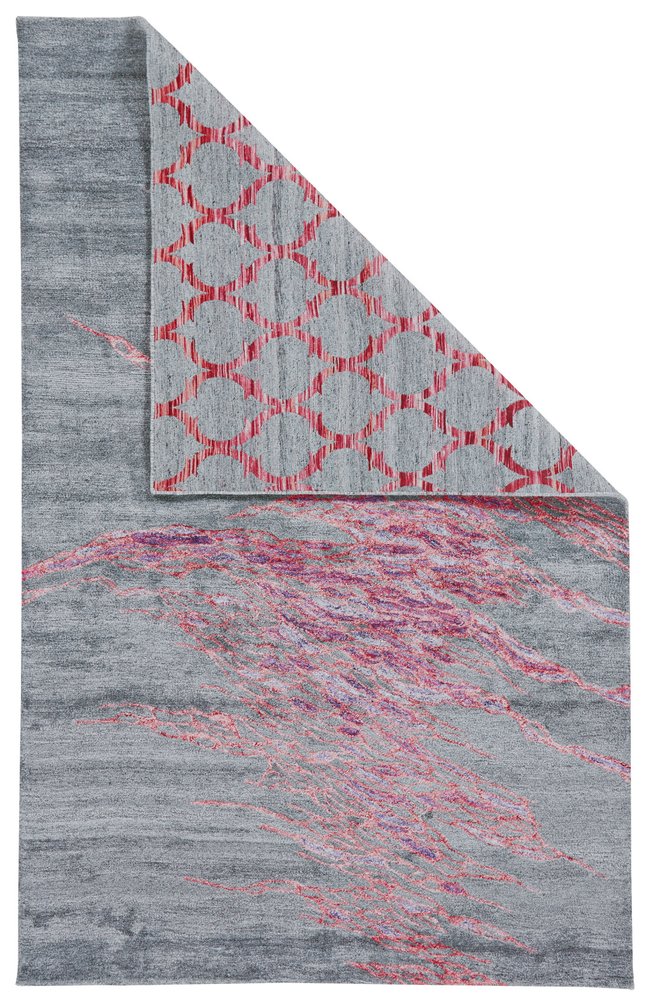 5' X 8' Red and Gray Abstract Hand Tufted Area Rug