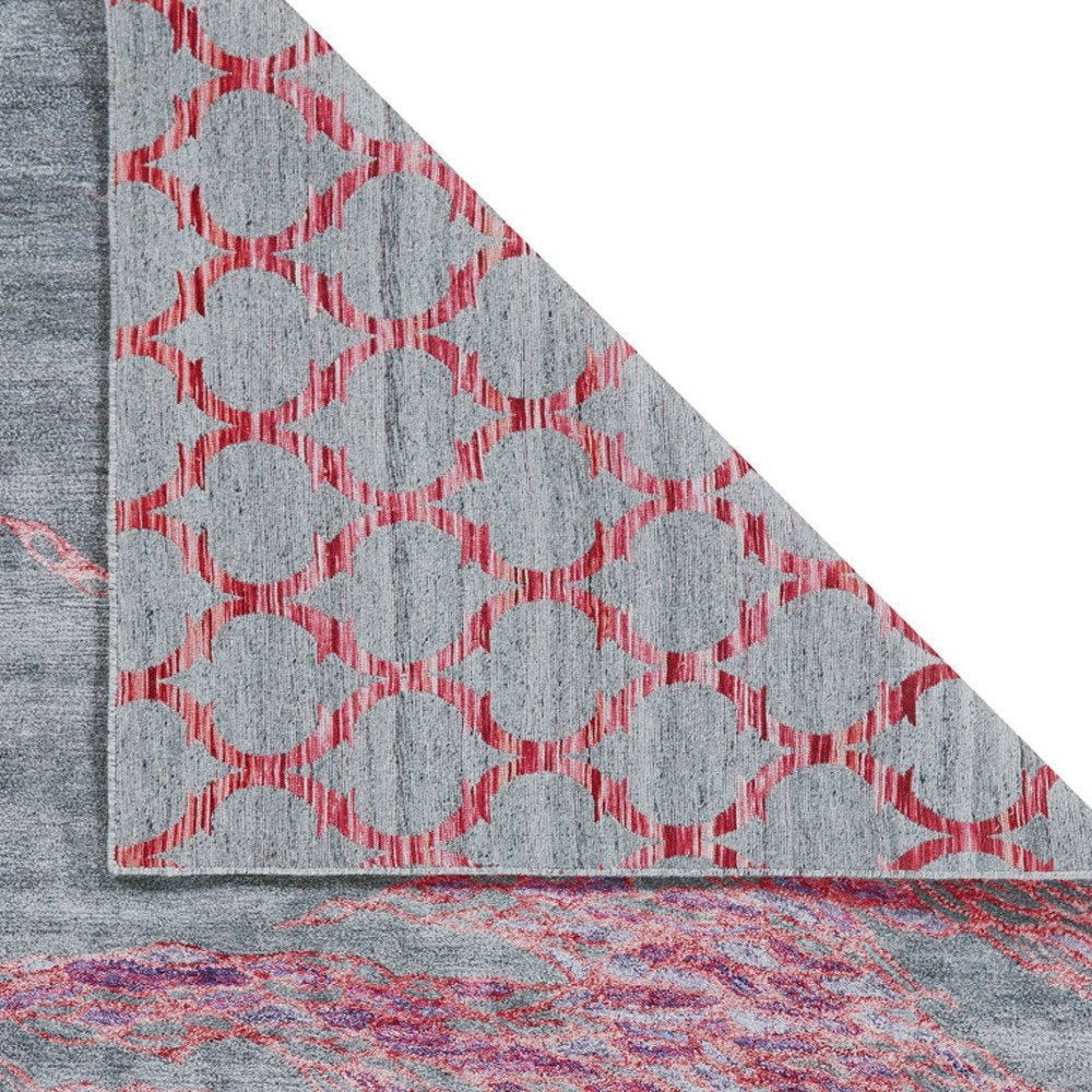 5' X 8' Red and Gray Abstract Hand Tufted Area Rug