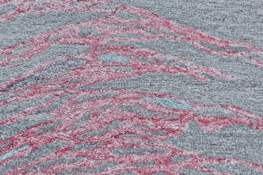 5' X 8' Red and Gray Abstract Hand Tufted Area Rug