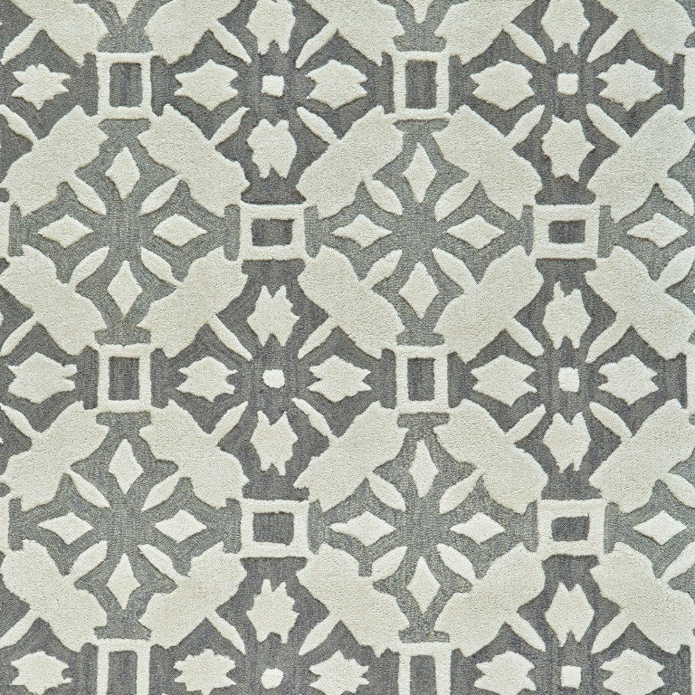 5' X 8' Gray and Ivory Wool Geometric Hand Tufted Area Rug
