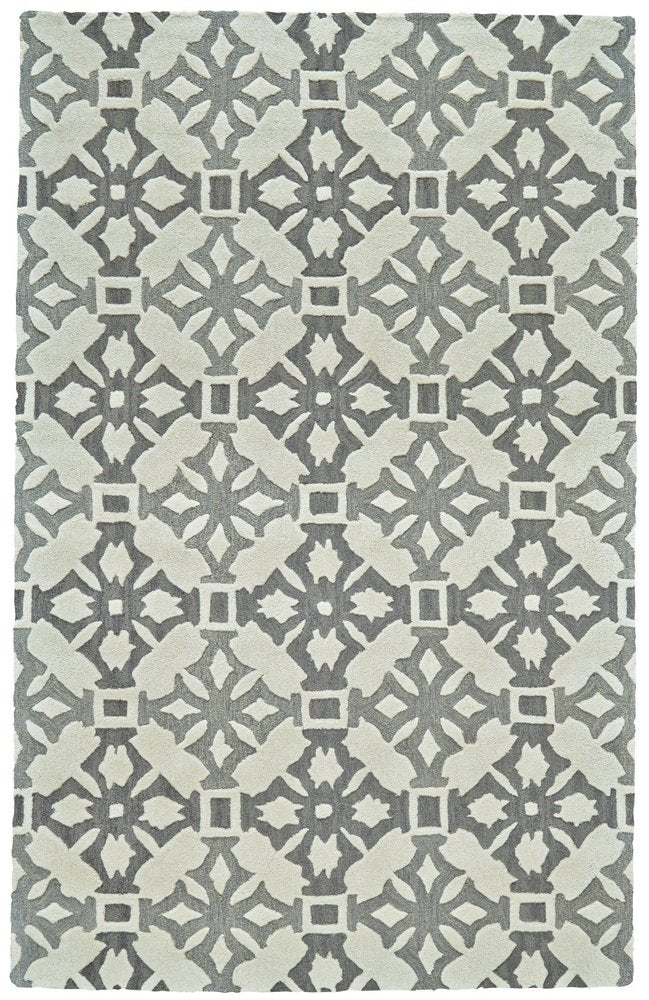 5' X 8' Gray and Ivory Wool Geometric Hand Tufted Area Rug