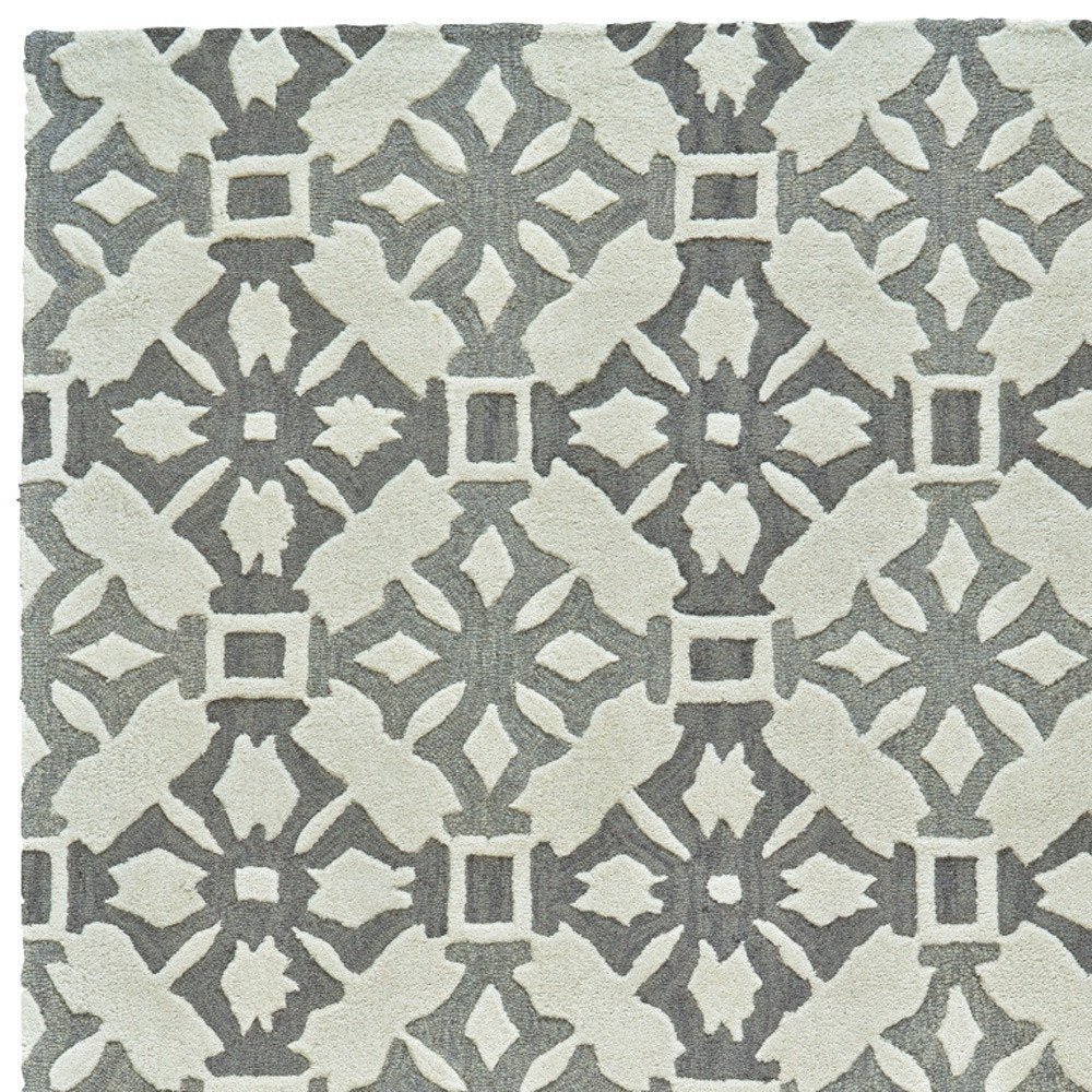 5' X 8' Gray and Ivory Wool Geometric Hand Tufted Area Rug