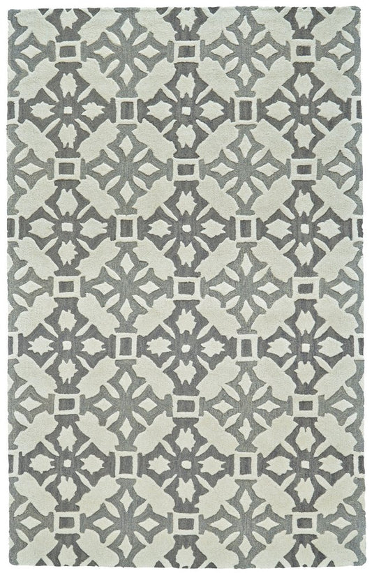 5' X 8' Gray and Ivory Wool Geometric Hand Tufted Area Rug