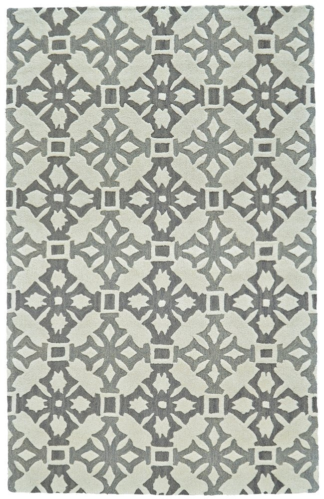5' X 8' Gray and Ivory Wool Geometric Hand Tufted Area Rug